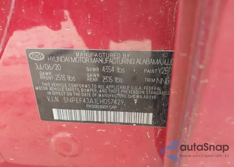 2020 Hyundai Sonata Sel z USA, uszkodzony, nr VIN 5NPEF4JA1LH057429